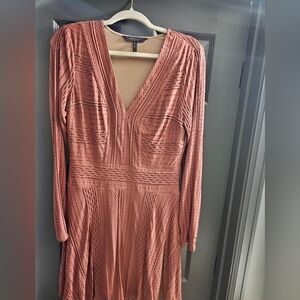 BCBG MaxAxzria, Rose/Mauve long sleeve knit dress with liner. Size Medium